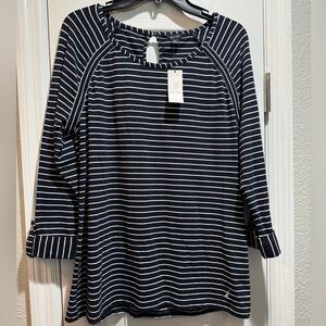 Nautica Women's Navy and White Striped Long Sleeve Top Size XL NWT